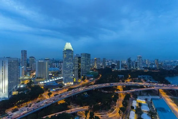 Singapore cityspace on evening twilight sky