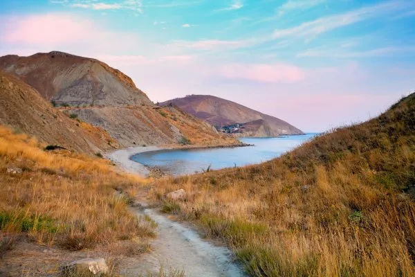 Sunset over a rocky coast