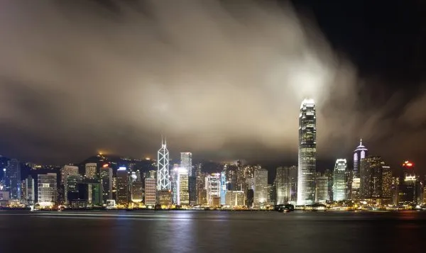 Hong Kong city night with cloud in panorama